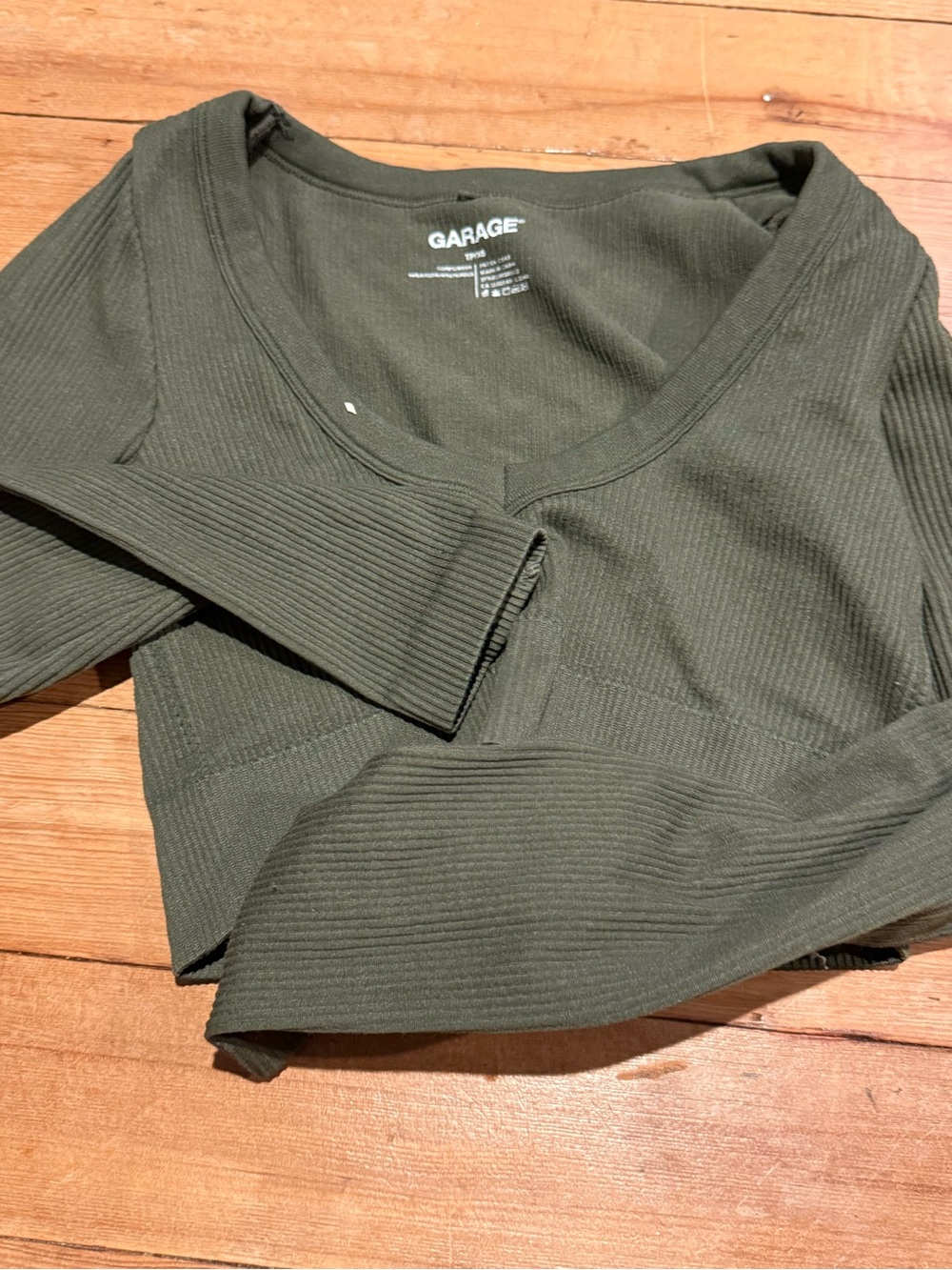 Garage Olive Ribbed Scoop Neck Crop Top